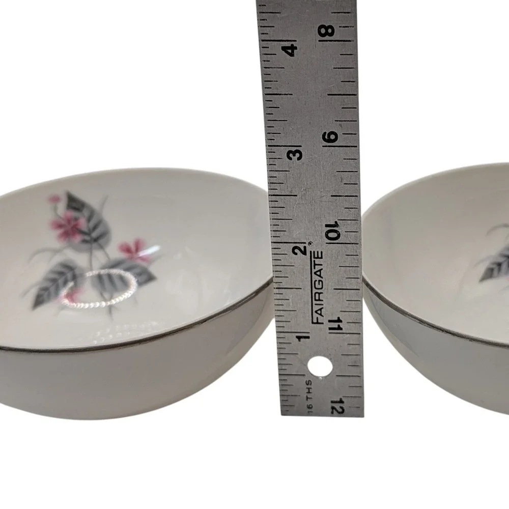 Vintage Narumi Teacups Lyric  Pink Gray Flower Bone China Mid Century Set of Two